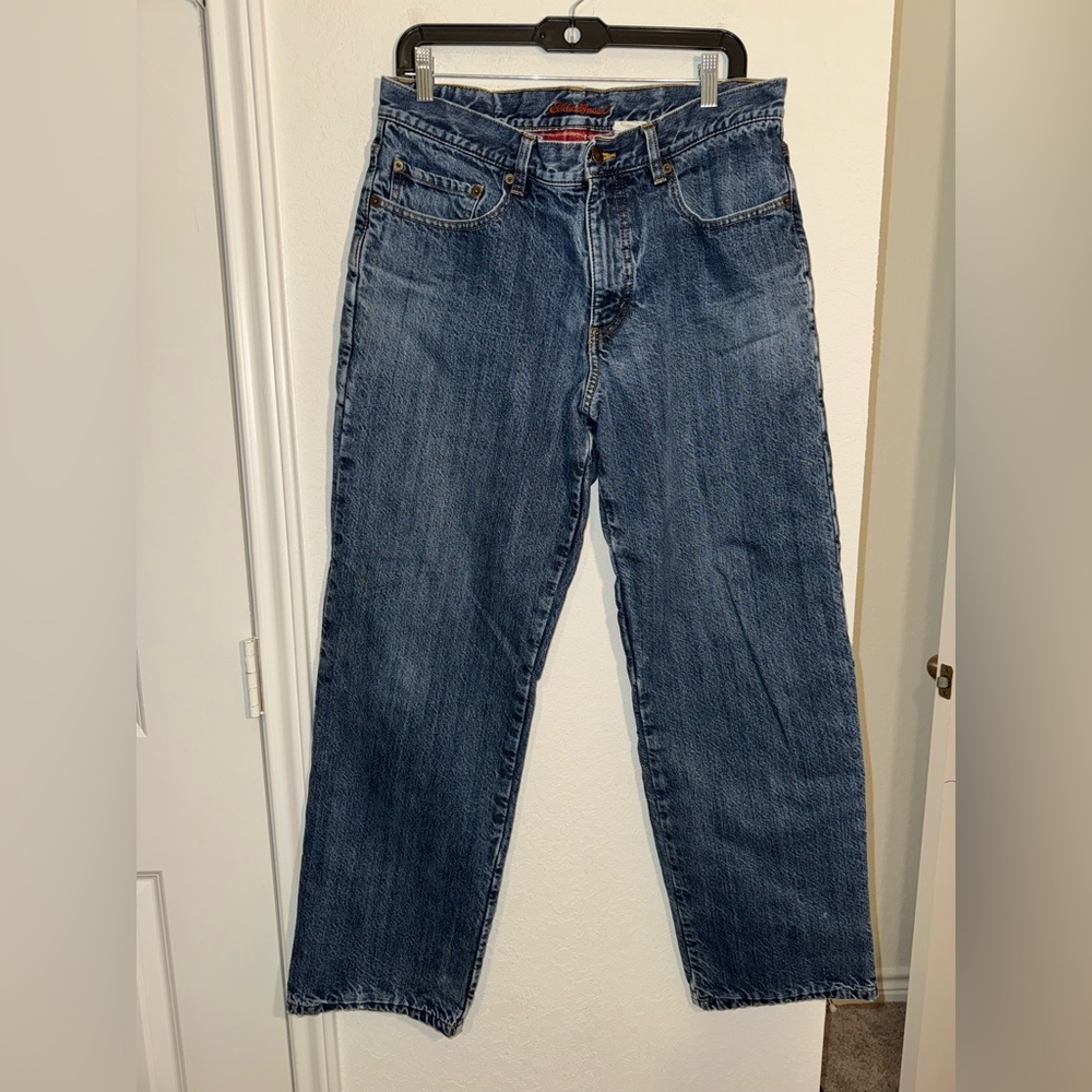 Eddie Bauer Blue Jeans Mens 34x32 Denim Flannel Lined Relaxed Fit Warm Straight